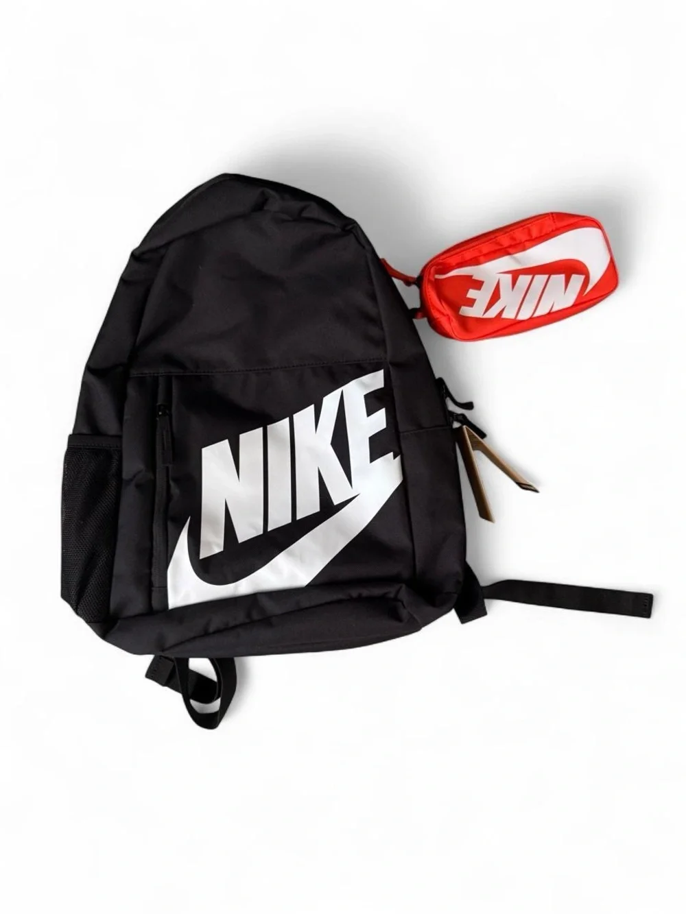 Nike Black Backpack with Orange Zip Pouch and White Logo